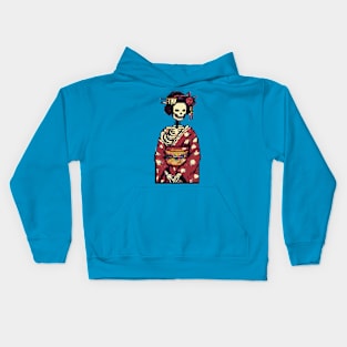 Pixel Art Geisha Skeleton Kids Hoodie